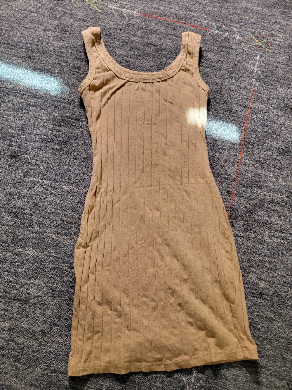 Women's Ribbed Cotton Tank Dress in Tan Khaki